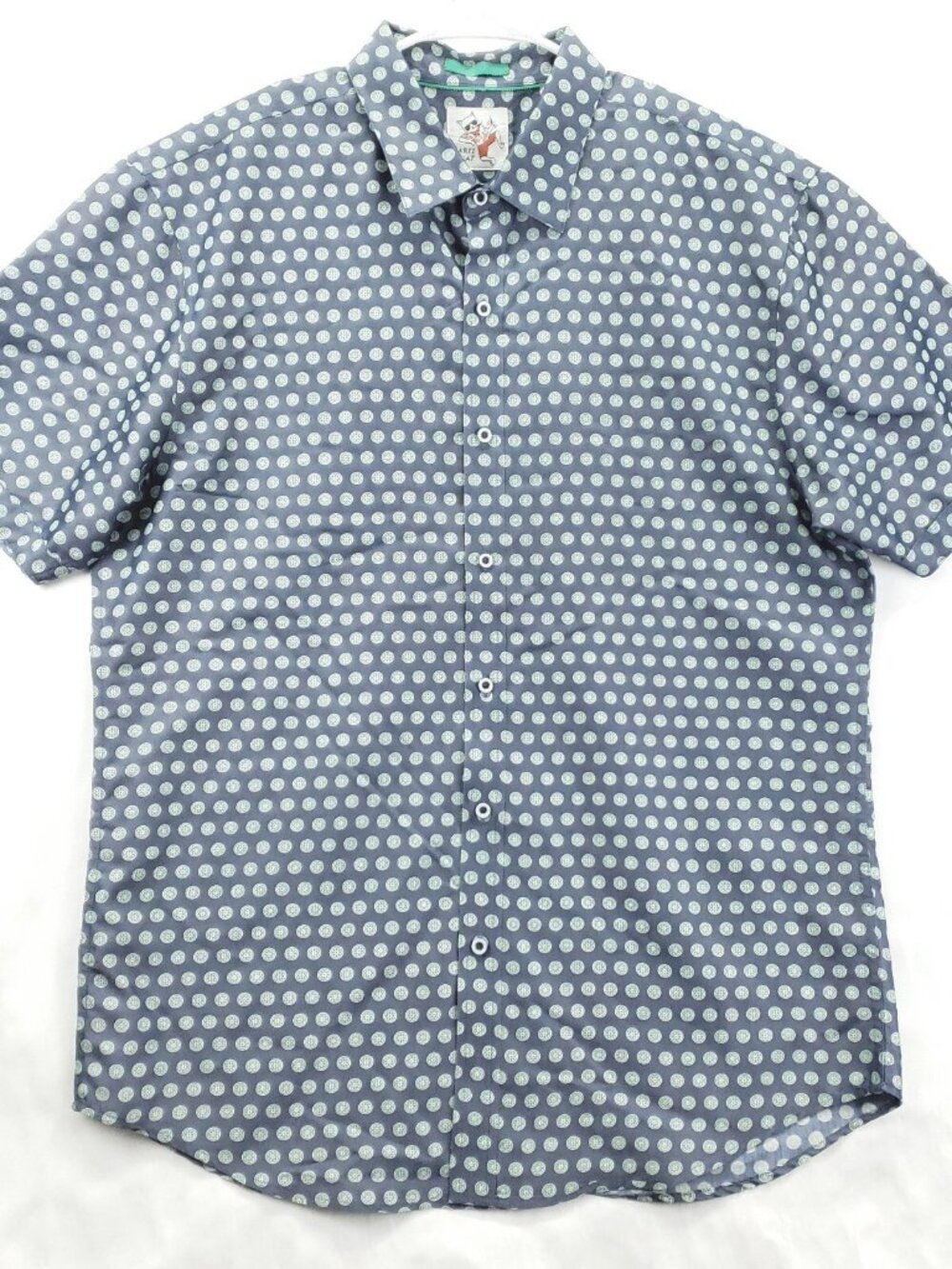 Marti Kat Shirt Mens 2XL Blue Green Short Sleeve Round Hem Classic Button-Up